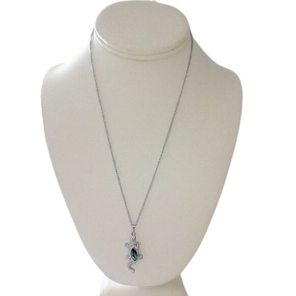 Vtg Abalone Gecko Pendant Necklace Lizard Reptile Silver Tone Shell 18" Chain - Picture 5 of 16